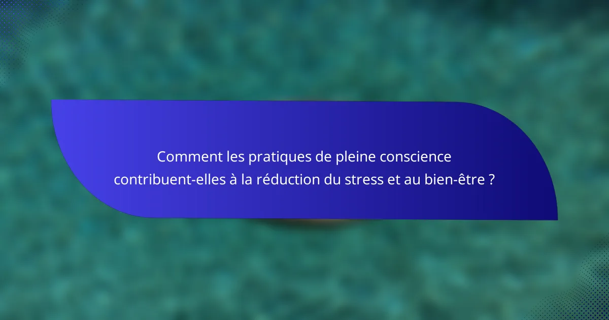 Comment les pratiques de pleine conscience contribuent-elles à la réduction du stress et au bien-être ?