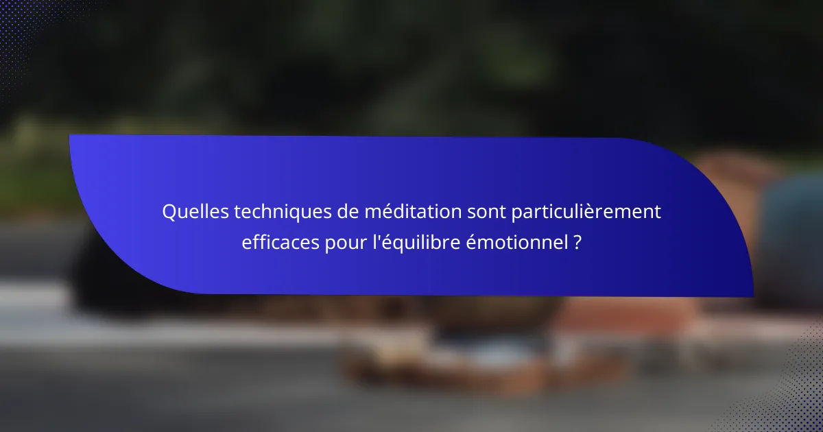 Quelles techniques de méditation sont particulièrement efficaces pour l'équilibre émotionnel ?
